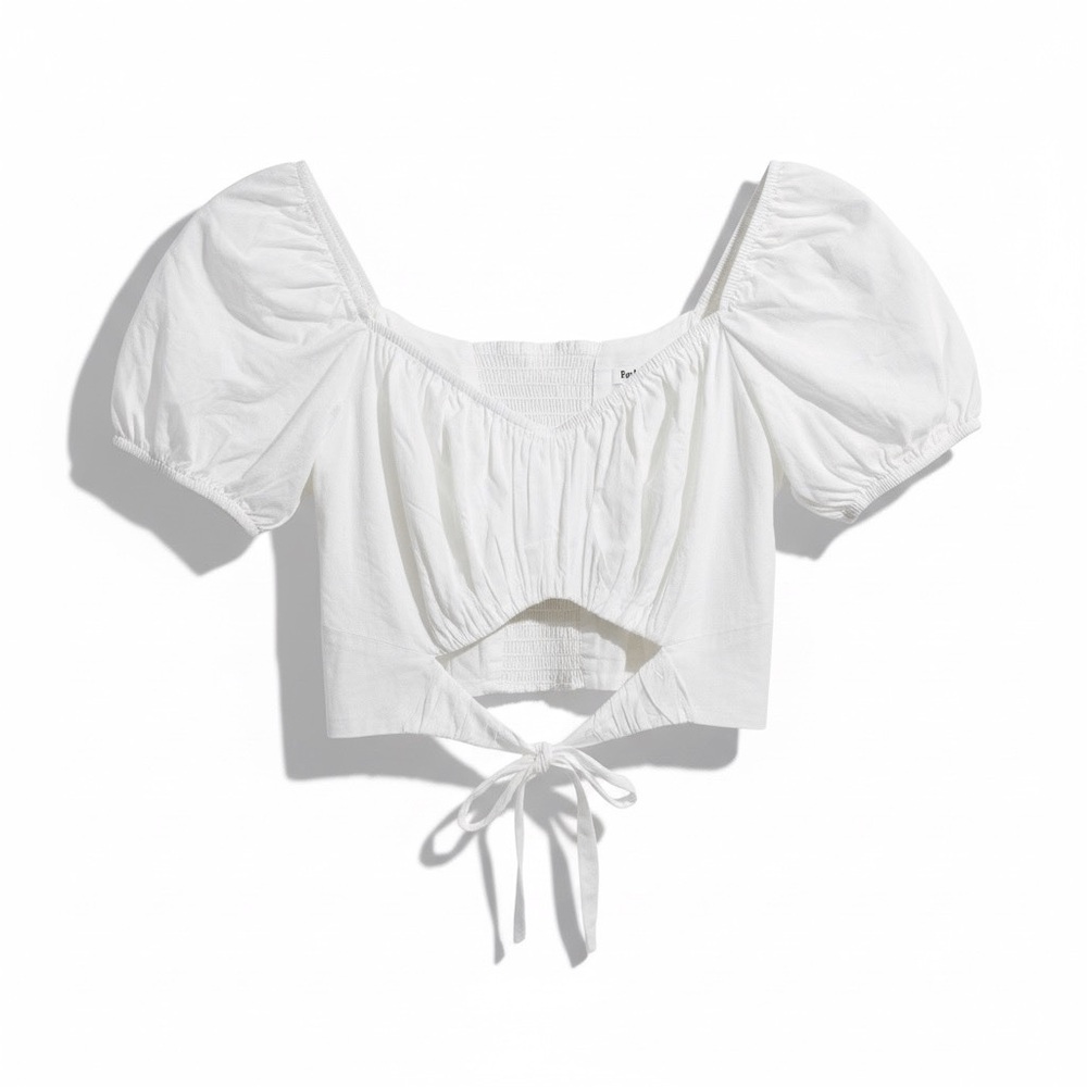 Reformation Pimenta White Off-Shoulder Tie-Front Cutout Crop Top 10 - Picture 2 of 10